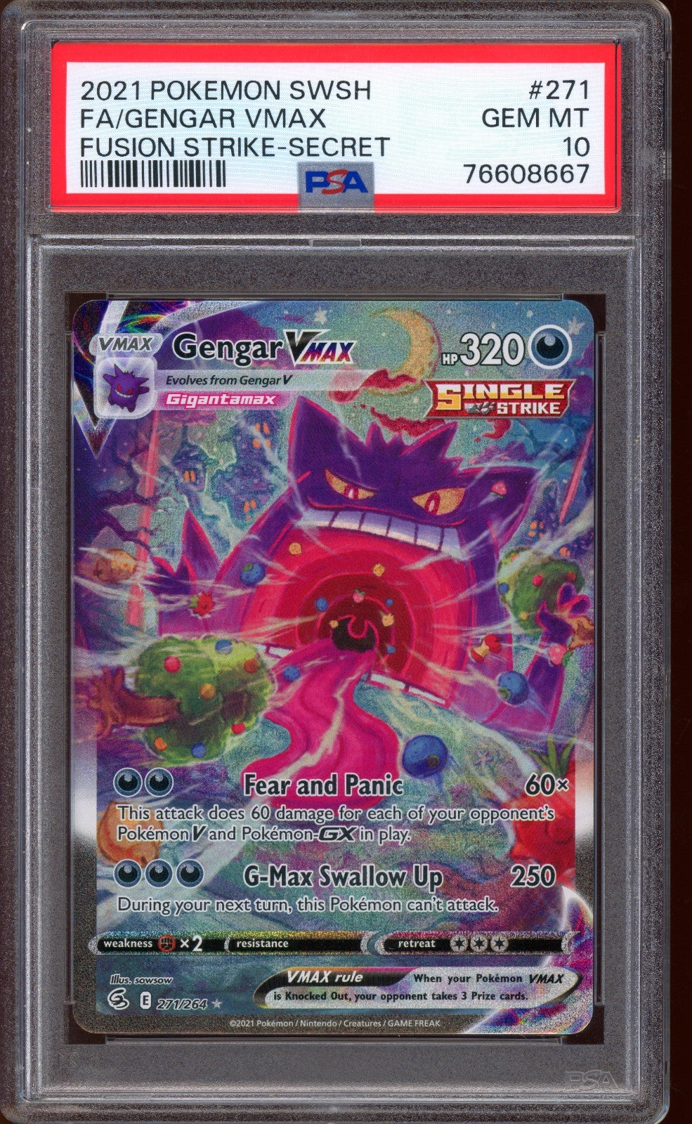 2021 Pokemon Gengar VMAX Fusion Strike Secret Rare Sword & Shield #271 PSA 10