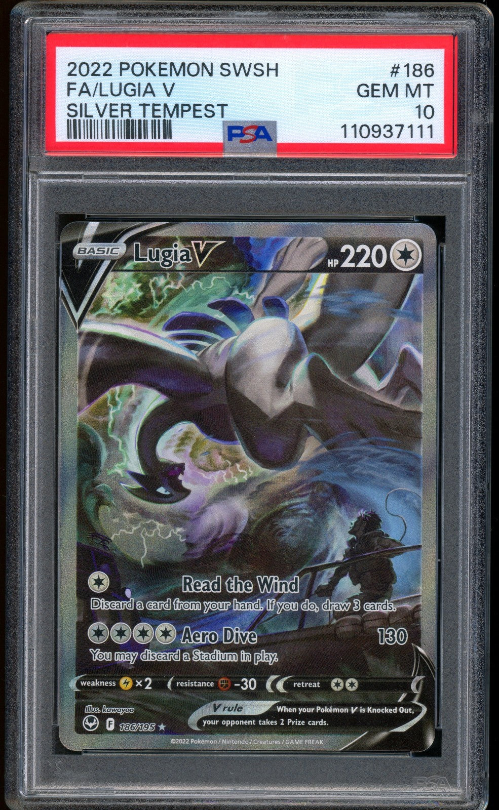 2022 Pokemon Lugia V Silver Tempest Full Art Sword & Shield #186 PSA 10 GEM MINT